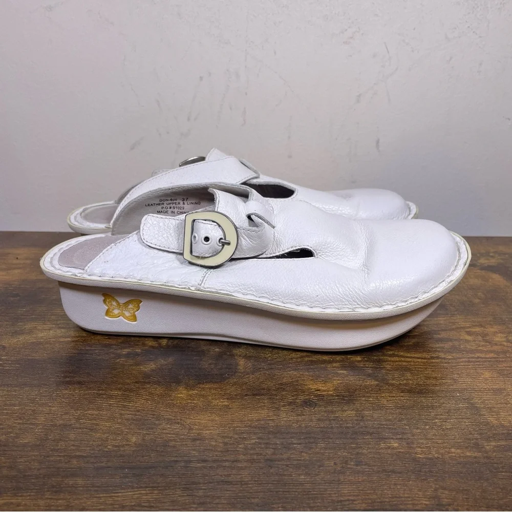 ALEGRIA DON-600 DONNA WHITE LEATHER CLOGS NURSE SHOES MULES SLIP RESISTANT Sz 37